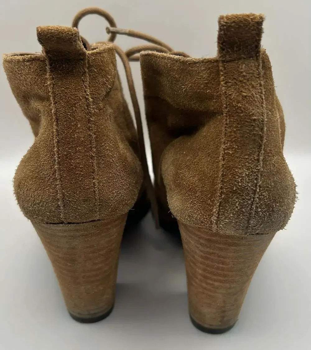 Lucky Brand Brown Suede Lace-Up Heeled Ankle Booties